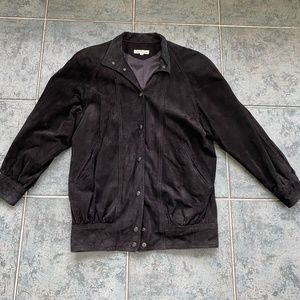 Vintage Black Suede Oversize Bomber Jacket